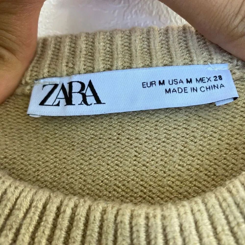 Zara Tan Short Sleeve Knit Sweater Top Women’s Medium - Picture 3 of 5